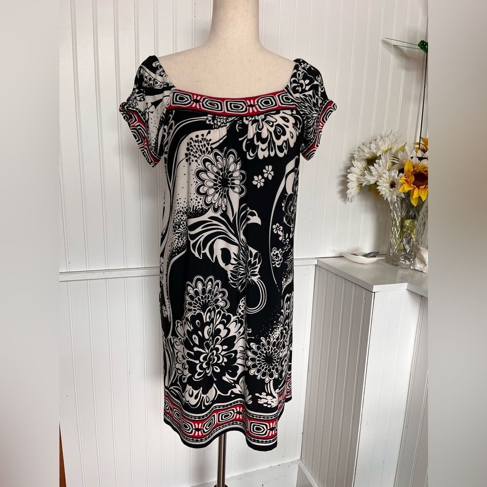 White-Red-Black Shift Boho Peasant Dress